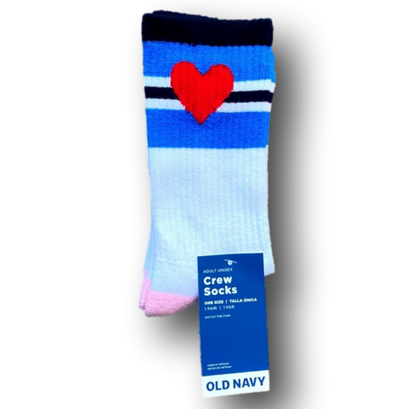 3/$18 Heart & Stripes Funny Novelty Crew Socks - Brand New - Picture 2 of 2
